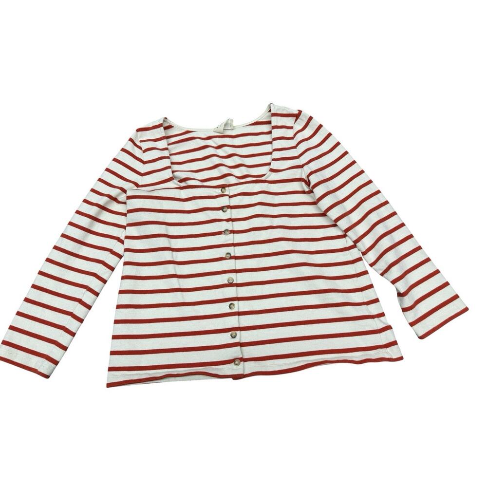 Sezane Red Stripe Cotton Cardigan Top Parisian Knit Medium - Picture 3 of 7
